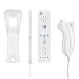 Remote Controller and Nunchuck Controller Replacement for Nintendo Wii and Wii U Controller，Crifeir Wireless Remote and Nunchuck Controller with Silicone Case and Wrist Strap (White)