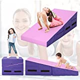 Incline Gymnastics Mat Foam Plyo Box Folding Tumbling Wedge Mats for Gym Cheese Mats for Gymnastics Exercise Mat Yoga Mat for Kids Play Home Exercise Aerobics, Pink