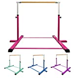 GLANT Gymnastic Kip Bar,Horizontal Bar for Kids Girls Junior,3' to 5' Adjustable Height,Home Gym Equipment,Ideal for Indoor and Home Training,1-4 Levels,300lbs Weight Capacity (Pink)