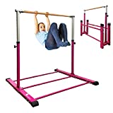 Sumery Foldable&Movable Gymnastic Kip Bar,Horizontal Bar for Kids Girls Junior,3' to 5' Adjustable Height,Home Gym Equipment,Ideal for Indoor and Home Training,1-4 Levels,300lbs Weight Capacity(Pink)