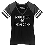 Ladies Game V-Neck Tee Mother of Dragons T Shirt Thrones TV Show Gamer Gift Tee Black/Heathered Charcoal 2XL