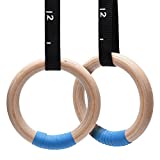 PACEARTH Gymnastics Rings Wooden Olympic Rings 1500lbs with Adjustable Cam Buckle 14.76ft Long Straps with Scale Non-Slip Training Rings for Home Gym Full Body Workout