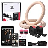 FitBeast Wood Gymnastic Rings, Olympic Rings 1600lbs with Adjustable Buckle 15ft Long Straps Gym Exercise Rings Non-Slip Training Rings for Cross-Training Workout and Home Gym Full Body Workout (28mm)