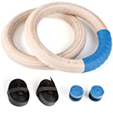 Wooden Gymnastic Rings, 32mm Olympic Rings with 15ft Adjustable Buckle Straps, 1500lbs Exercise Gym Rings for Home Gym, Strength Training, Core Workout, Pull-Ups and Dips