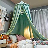 Hommi Lovvi Bed Canopy for Girls, Dreamy Frills Ceiling Hanging Princess Canopy Bedroom Decoration Soft Canopy Net Reading Nook, Extra Large Full Queen Size Bed Canopies - Green