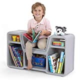 Simplay3 Cozy Cubby Book Nook – Kids Bookshelf and Storage with Built-in Reading Seat, Fully Assembled
