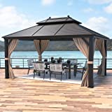 EROMMY Hardtop Gazebo Galvanized Steel Outdoor Gazebo Canopy Double Vented Roof Pergolas Aluminum Frame with Netting and Curtains for Garden,Patio,Lawns,Parties (10'x 13')