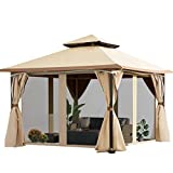 Quictent 10x10ft Patio Gazebo Canopy Tent,Outdoor Gazebo with Netting and Curtains,Vented Soft Top Gazebo for Patios,Deck and Backyard (Begie)