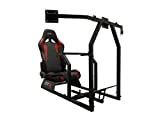GTR Simulator GTA-F Model Black Frame Triple | Single Monitor Stand with Black Red Adjustable Leatherette Seat Racing Driving Gaming Simulator Cockpit Chair