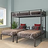 Triple Bunk Beds,Tmosi 3 Twin Bunk Beds for Kids Teens Boys Grils,Metal Heavy Duty Bunk Bed with Guardrail Ladder,Convert into 3 Twin Beds (Black)