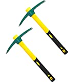 ZEONHEI 2 PCS 15 Inch Pick Heavy Duty Mattock Hoe, Forged Weeding Pickaxe with Shock Absorption Ruber Handle, Gardening Hand Tool Pick Axes for Digging Prospecting Camping