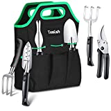 TomCare Garden Tools Set 7 Piece Gardening Tools Gardening kit Tool Sets with Heavy Duty Pruning Shears Comfortable Non-Slip Handle and Durable Storage Tote Bag - Garden Gifts for Gardeners Men Women