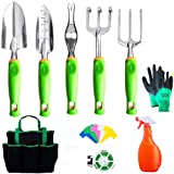 Yafei Gardening Tools Set, 10 Piece Stainless Steel Heavy Duty Gardening Tools, with Non-Slip Rubber Grip, Storage Pocket, Ideal Garden Tool Kit Gift for Women/Parent