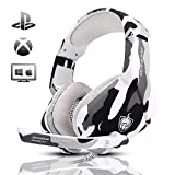 Gaming Headset for PS4, Xbox One, PC, Laptop, Mac, Nintendo Switch, PHOINIKAS 3.5MM PS4 Headset with Mic, Over Ear Headset, Noise-Cancelling Headset, Bass Surround, LED Light, Comfort Earmuff - Camo