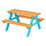 Teamson Kids - Wooden Outdoor Child Children Kids Picnic Table & Chair Bench Set - Wood/Petrol