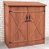 Leisure Season MSS6602 Medium Storage Shed - Brown - Outdoor Garden Tool Organizer Box - Lockable Waterproof Cedar Cabinet with Shelves and Wooden Doors - Stain Coating with Tongue and Groove Design