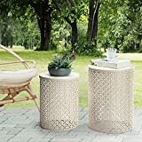 Glitzhome Nesting Side Table Set of 2 Decorative Garden Stools for Indoor Outdoor Heavy Duty Metal Frame Side Table Modern End Table, Cream White
