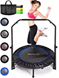 FITPULSE Mini Trampoline with Adjustable Soft Handle + Extras - Foldable + Portable 40' Indoor Trampoline Rebounder - Recreational Trampoline - Exercise Trampoline for Adults, Small Trampoline