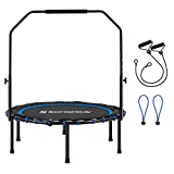 SONGMICS 40 Inches Mini Fitness Trampoline, Fitness Rebounder with Adjustable Handrail, Foldable Trampoline for at-Home Workout, Max. Load 264.6 lb, Blue and Black USTR040Q01