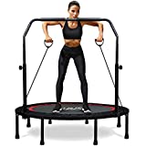 RAVS Mini Trampoline for Kids Adults 48' Foldable Fitness Rebounder Trampoline with 5 Levels Height Adjustable Handle, Resistance Bands - Exercise Trampoline Indoor Workout Max Load 440lbs