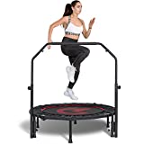 Pelpo 38'/40'/45' Folding Mini Trampoline,Exercise Trampoline with Adjustable Foam Handle, Rebounder Trampoline for Adults Fitness, Indoor Trampoline for Bounce Workout Max Load 330lbs, Black