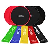 Kootek Resistance Bands and Core Sliders Fitness Kit, 4 Pack Double Sided Gliding Discs Exercise Bands Bundle, Loop Bands and Floor Gliders for Home Gym Workout