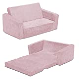 Delta Children Serta Perfect Sleeper Extra Wide Convertible Sofa to Lounger, Comfy 2-in-1 Flip Open Couch/Sleeper for Kids, Pink