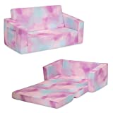 Delta Children Cozee Flip-Out Sofa - 2-in-1 Convertible Sofa to Lounger for Kids, Pink Tie Dye