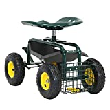 Kintness Garden Cart Rolling Wagon Scooter for Planting Swivel Work Seat with Tool Storage Utility Basket
