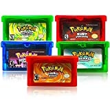 5 Pcs Pokemon Emerald Ruby Sapphire FireRed LeafGreen Version GBA Game Pocket Monster Third-Party Cards Gameboy Cartridge Compatible with GBM/GBA/SP/NDS/NDSL (Reproduction Game Cards)