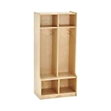 ECR4Kids-ELR-17231 Birch School Coat Locker for Toddlers and Kids, 2-Section Coat Locker with Bench and Cubby Storage Shelves, Commercial or Personal Use, Certified and Safe, 48” High, Natural
