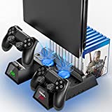 PS4 Stand Cooling Fan Station for Playstation 4/PS4 Slim/PS4 Pro, OIVO PS4 Pro Vertical Stand with Dual Controller EXT Prot Charger Dock Station and 12 Game Slots