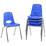 FDP 18' School Stack Chair, Stacking Student Seat with Chromed Steel Legs and Nylon Swivel Glides; for in-Home Learning, Classroom or Office - Blue (5-Pack), 10371-BL
