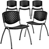 Flash Furniture 5 Pack HERCULES Series 880 lb. Capacity Black Plastic Stack Chair with Titanium Gray Powder Coated Frame