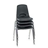 FDP 18' School Stack Chair, Stacking Student Seat with Chromed Steel Legs and Nylon Swivel Glides; for in-Home Learning, Classroom or Office - Black (4-Pack), 10384-BK