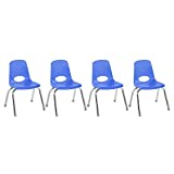 FDP 12' School Stack Chair, Stacking Student Seat with Chromed Steel Legs and Nylon Swivel Glides; for in-Home Learning or Classroom - Blue (4-Pack), 10379-BL