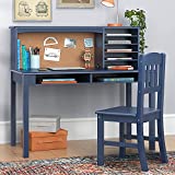 Guidecraft Children’s Media Desk and Chair Set Navy: Student's Study, Computer and Writing Workstation with Hutch and Shelves, Wooden Kids Bedroom Furniture
