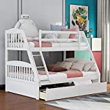 Merax Solid Wood Twin Over Full Bunk Bed with Two Storage Drawer, Removable Ladder and Safety Guardrail for Kids, Teens, Adults, Convertible to 2 Separated beds (White)