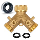 Morvat Heavy Duty Brass Garden Hose Connector Tap Splitter (2 Way) – New and Improved - Outlet Splitter, Hose Splitter, Hose Spigot Adapter with 2 Valves, Plus 2 Rubber Washers & Tape