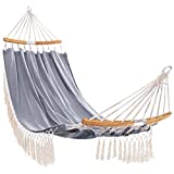 HBlife Hammock, Grey 2 Person Cotton Canvas Portable Hammock, Sturdy and Comfortable Double Hammock for Tree, Camping, Backyard and Beach, Carrying Bag Included