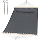 SUNCREAT Portable Tree Hammock with Hardwood Spreader Bar, Extra Large Soft Pillow, Heavy Duty 2 Person Hammock for Indoor, Outdoor, Gray