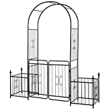 Outsunny 87in Metal Garden Arbor Arch with Double Doors, 2 Side Planter Baskets, Climbing Vine Frame