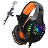 Orange Gaming Headset for New Xbox One PS4 PC Laptop Tablet with Mic, Over Ear Headphones, Noise Canceling, Stereo Bass Surround for Kids Mac Smartphones Cellphone
