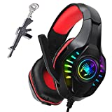 Gaming Headset for New Xbox One PS4 PC Laptop Tablet with Mic, Over Ear Headphones, Noise Canceling, Stereo Bass Surround for Kids Mac Smartphones Cellphone … (red)
