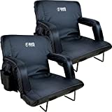 BRAWNTIDE Stadium Seat with Back Support - 2 Pack, Comfy Cushion, Thick Padding, 2 Steel Bleacher Hooks, 4 Pockets, Ideal Stadium Chair for Bleachers, Sporting Events, Camping (Black, Regular Size)