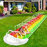iGeeKid 14Ft Lawn Water Slide Rainbow with Spraying and Inflatable Crash Pad for Children Play Center Pool Games Outdoor Pool Party Gifts for Boys Girls Sprinkler Water Toys