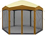 ABCCANOPY 12x12 ft Hexagon Pop Up Gazebo Outdoor Screen Gazebo Tent Instant Setup Canopy Shelter with Netting, Beige/Brown