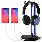 MOCREO RGB Headphone Stand with 2 USB Charger Ports, Desk Gaming Headset Stand with Alloy Rotary Bearings, Headset Holder Gifts for Gamers Desktop Table Game Earphone Accessories