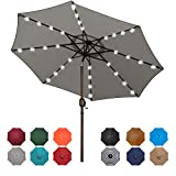 Blissun 9 ft Solar Umbrella, 32 LED Lighted Patio Umbrella, Table Market Umbrella, Outdoor Umbrella for Garden, Deck, Backyard, Pool and Beach (Grey)