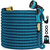 Zoflaro Garden Hose 100ft, Expandable Water Hose 100 feet with 10 Function Spray Nozzle, Extra Strength 3750D, Durable 4-Layers Latex Flexible Expandable Hose with 3/4' Solid Brass Fittings, Leakproof